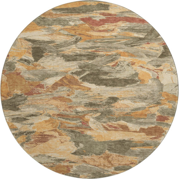 HomeRoots 8' X 8' Stylish Copper Gray & Taupe Abstract Washable Round Rug with UV Protection for Busy Homes 693111