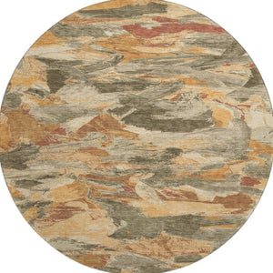 HomeRoots 8' X 8' Stylish Copper Gray & Taupe Abstract Washable Round Rug with UV Protection for Busy Homes 693111