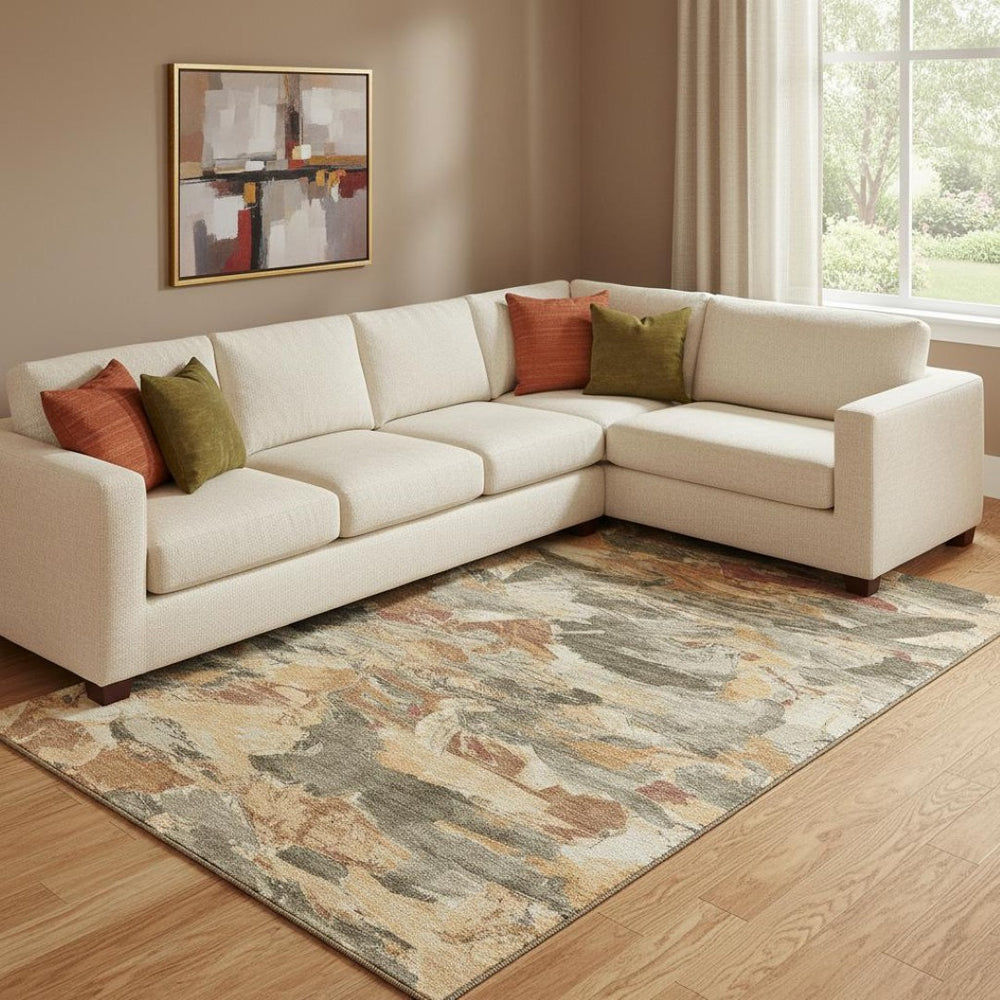 HomeRoots 8' Abstract Copper Gray & Taupe Washable Area Rug with UV Protection - Durable, Stylish & Easy Care! 693112