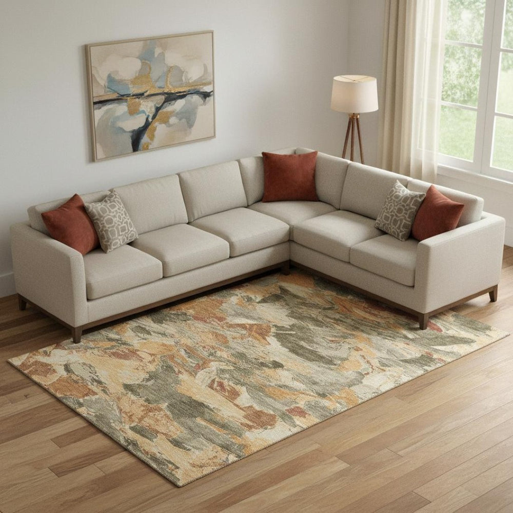 HomeRoots 9' X 12' Stylish Copper Gray & Taupe Abstract Washable Area Rug with UV Protection for Homes 693113
