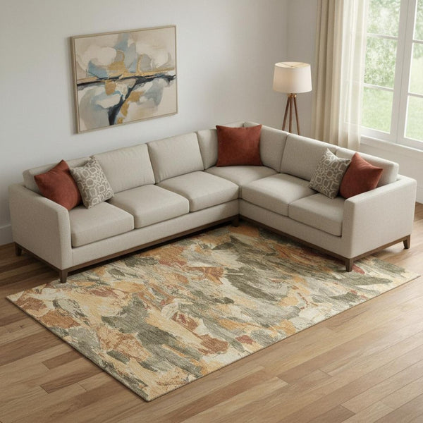 HomeRoots 9' X 12' Stylish Copper Gray & Taupe Abstract Washable Area Rug with UV Protection for Homes 693113