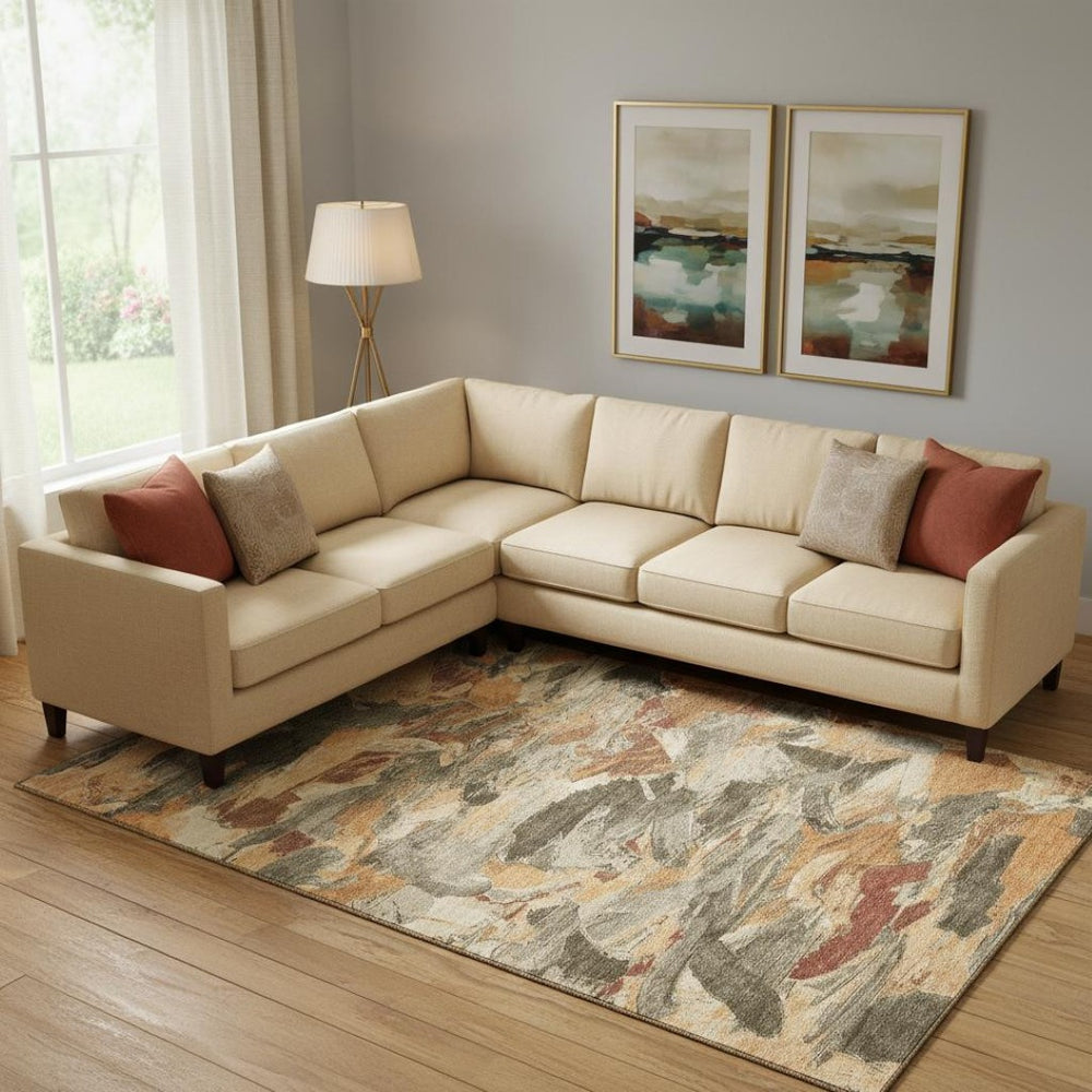 HomeRoots 10' Copper Gray & Taupe Abstract Washable Area Rug - Durable, UV-Protected, Easy-Care for Homes 693114