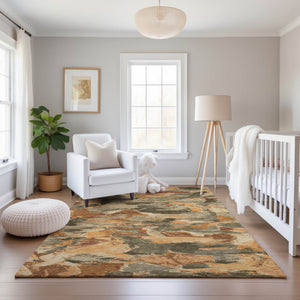 HomeRoots 10' Copper Gray & Taupe Abstract Washable Area Rug - Durable, UV-Protected, Easy-Care for Homes 693114