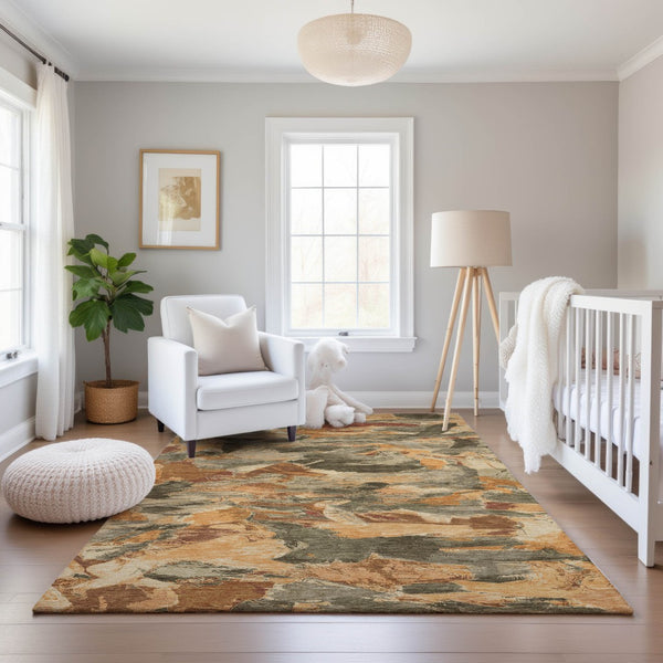 HomeRoots 10' Copper Gray & Taupe Abstract Washable Area Rug - Durable, UV-Protected, Easy-Care for Homes 693114