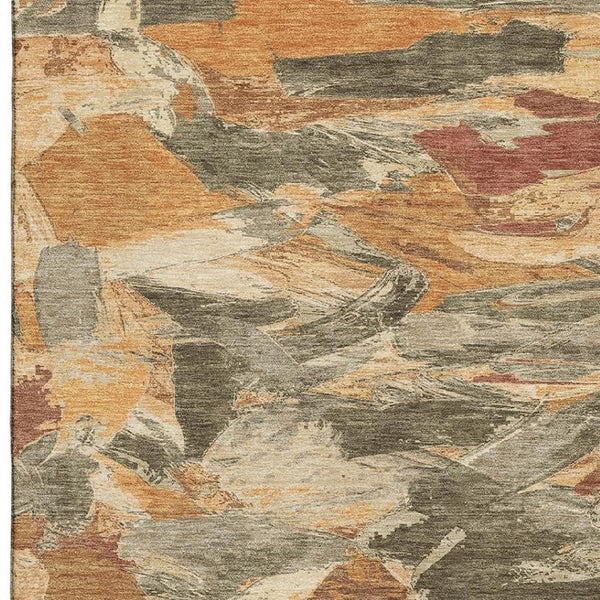 HomeRoots 10' Copper Gray & Taupe Abstract Washable Area Rug - Durable, UV-Protected, Easy-Care for Homes 693114