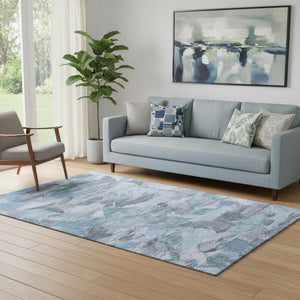 HomeRoots 5' X 8' Washable Denim Blue Gray Silver Abstract Area Rug - Durable, Stylish, UV Protected Design 693116