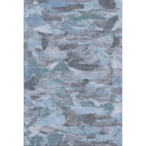 HomeRoots 5' X 8' Washable Denim Blue Gray Silver Abstract Area Rug - Durable, Stylish, UV Protected Design 693116