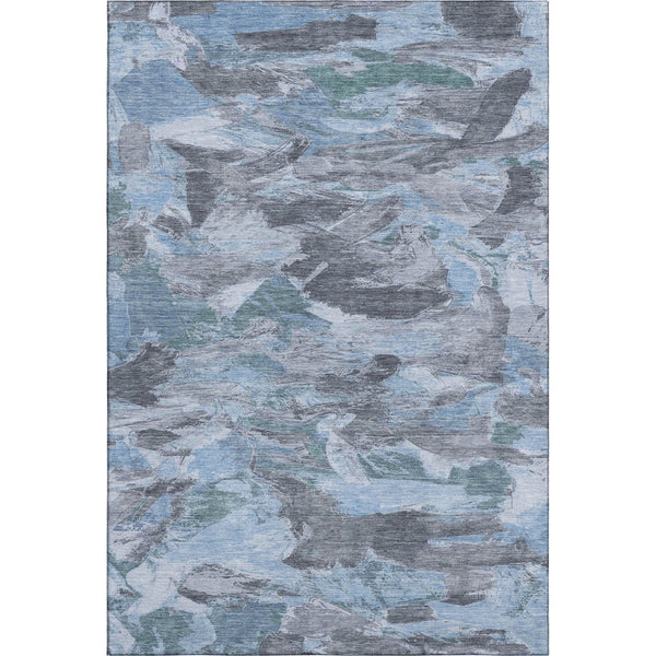 HomeRoots 5' X 8' Washable Denim Blue Gray Silver Abstract Area Rug - Durable, Stylish, UV Protected Design 693116