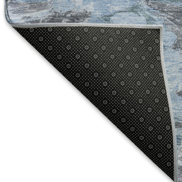 HomeRoots 5' X 8' Washable Denim Blue Gray Silver Abstract Area Rug - Durable, Stylish, UV Protected Design 693116