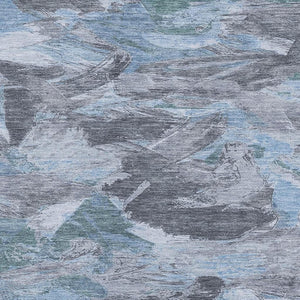 HomeRoots 5' X 8' Washable Denim Blue Gray Silver Abstract Area Rug - Durable, Stylish, UV Protected Design 693116