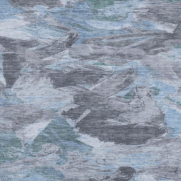 HomeRoots 5' X 8' Washable Denim Blue Gray Silver Abstract Area Rug - Durable, Stylish, UV Protected Design 693116