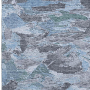 HomeRoots 5' X 8' Washable Denim Blue Gray Silver Abstract Area Rug - Durable, Stylish, UV Protected Design 693116