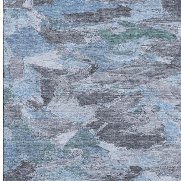 HomeRoots 5' X 8' Washable Denim Blue Gray Silver Abstract Area Rug - Durable, Stylish, UV Protected Design 693116