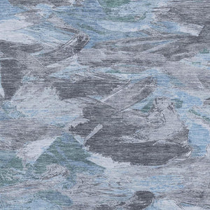 HomeRoots 8' Denim Blue Gray and Silver Abstract Area Rug - Washable, Stain-Resistant, UV Protected for Homes 693118