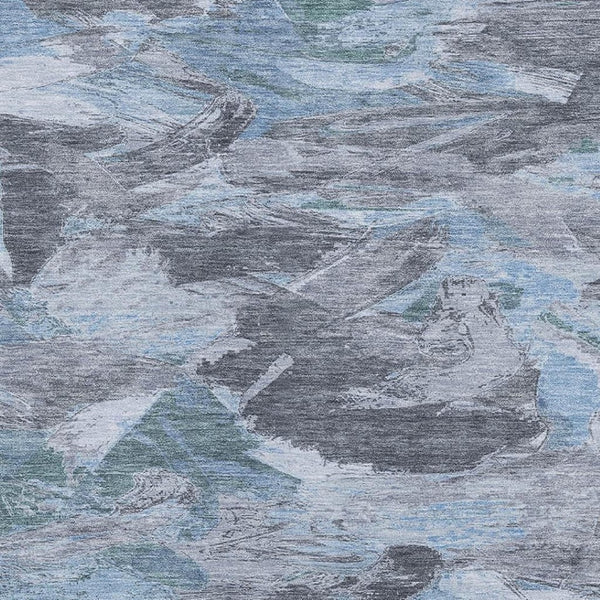 HomeRoots 8' Denim Blue Gray and Silver Abstract Area Rug - Washable, Stain-Resistant, UV Protected for Homes 693118