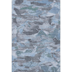 HomeRoots 8' Denim Blue Gray and Silver Abstract Area Rug - Washable, Stain-Resistant, UV Protected for Homes 693118