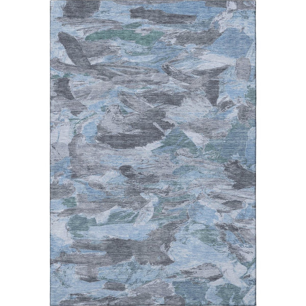 HomeRoots 8' Denim Blue Gray and Silver Abstract Area Rug - Washable, Stain-Resistant, UV Protected for Homes 693118