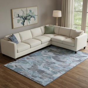 HomeRoots 10' X 14' Denim Blue Gray Silver Abstract Area Rug - Washable, Stain-Resistant, UV Protected Design! 693120