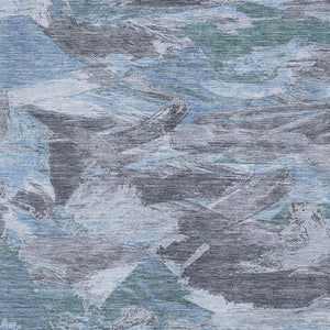 HomeRoots 10' X 14' Denim Blue Gray Silver Abstract Area Rug - Washable, Stain-Resistant, UV Protected Design! 693120