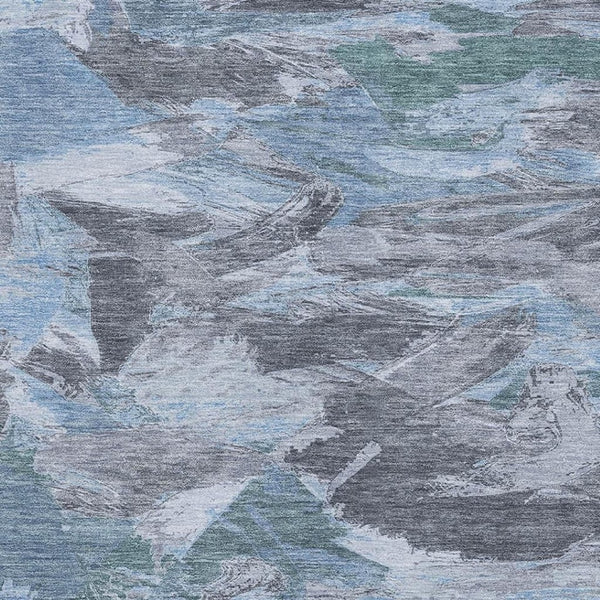 HomeRoots 10' X 14' Denim Blue Gray Silver Abstract Area Rug - Washable, Stain-Resistant, UV Protected Design! 693120