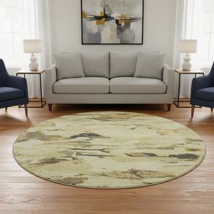 HomeRoots 8' X 8' Washable Round Rug with UV Protection - Modern Gold Beige Abstract Design for Any Space 693123