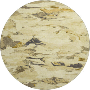 HomeRoots 8' X 8' Washable Round Rug with UV Protection - Modern Gold Beige Abstract Design for Any Space 693123