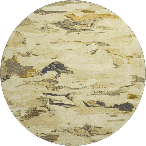 HomeRoots 8' X 8' Washable Round Rug with UV Protection - Modern Gold Beige Abstract Design for Any Space 693123