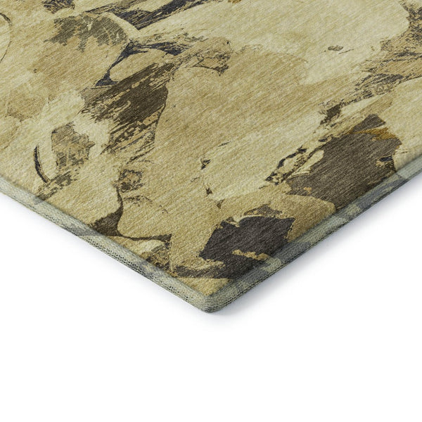 HomeRoots 8' X 8' Washable Round Rug with UV Protection - Modern Gold Beige Abstract Design for Any Space 693123