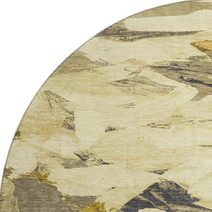 HomeRoots 8' X 8' Washable Round Rug with UV Protection - Modern Gold Beige Abstract Design for Any Space 693123