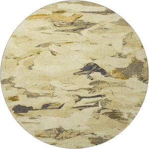 HomeRoots 8' X 8' Washable Round Rug with UV Protection - Modern Gold Beige Abstract Design for Any Space 693123
