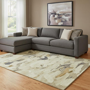 HomeRoots 8' Gold Beige and Wheat Abstract Area Rug - Durable, Washable, Stain-Resistant for High-Traffic Homes 693124