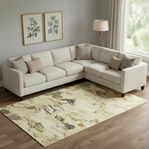 HomeRoots 9' X 12' Gold Beige & Wheat Abstract Area Rug - Washable, Stain Resistant, UV Protected & Durable 693125