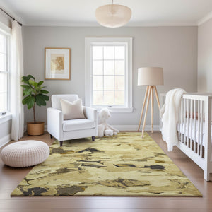 HomeRoots 9' X 12' Gold Beige & Wheat Abstract Area Rug - Washable, Stain Resistant, UV Protected & Durable 693125
