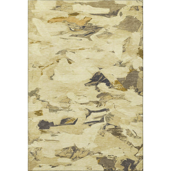 HomeRoots 9' X 12' Gold Beige & Wheat Abstract Area Rug - Washable, Stain Resistant, UV Protected & Durable 693125
