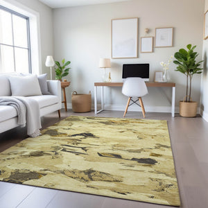 HomeRoots 10' X 14' Washable Gold Beige Abstract Area Rug - Durable, UV Protected, Perfect for High-Traffic Spaces! 693126