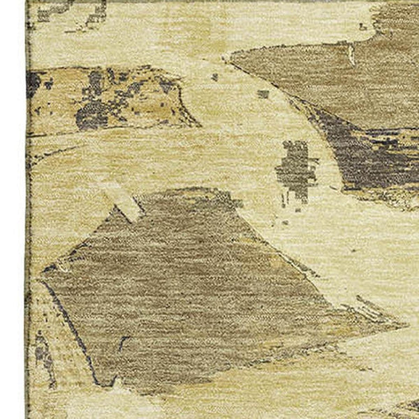 HomeRoots 10' X 14' Washable Gold Beige Abstract Area Rug - Durable, UV Protected, Perfect for High-Traffic Spaces! 693126