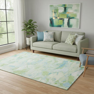 HomeRoots 5' X 8' Washable Mint Green, Sky Blue & Ivory Abstract Area Rug with UV Protection for Homes 693128