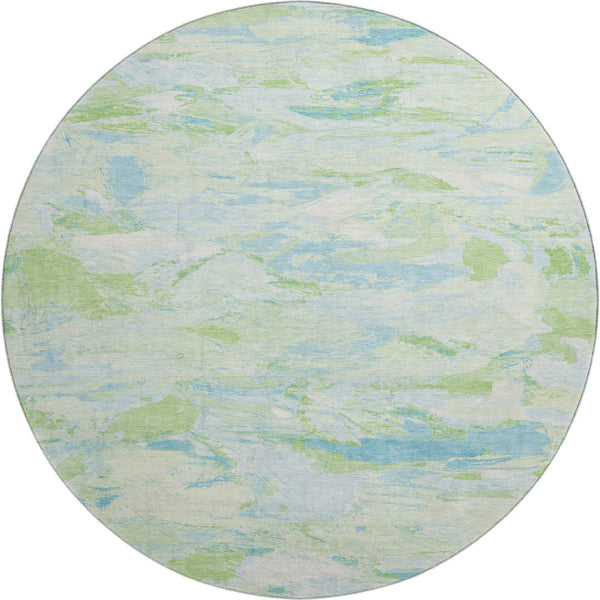 HomeRoots 8' X 8' Washable Round Rug in Mint Green, Sky Blue & Ivory - Durable, UV-Protected, Stylish Design 693129