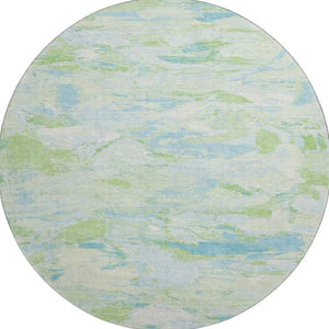 HomeRoots 8' X 8' Washable Round Rug in Mint Green, Sky Blue & Ivory - Durable, UV-Protected, Stylish Design 693129