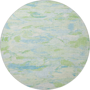 HomeRoots 8' X 8' Washable Round Rug in Mint Green, Sky Blue & Ivory - Durable, UV-Protected, Stylish Design 693129