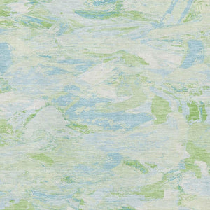 HomeRoots 8' Contemporary Mint Green, Sky Blue & Ivory Abstract Area Rug - Washable & UV Resistant for Durability 693130