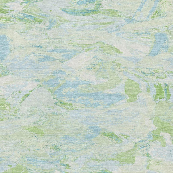 HomeRoots 8' Contemporary Mint Green, Sky Blue & Ivory Abstract Area Rug - Washable & UV Resistant for Durability 693130