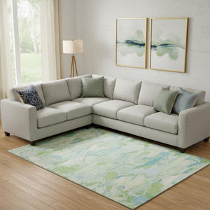 HomeRoots 9' X 12' Abstract Washable Area Rug in Mint Green & Sky Blue - Durable, UV-Protected & Stylish! 693131