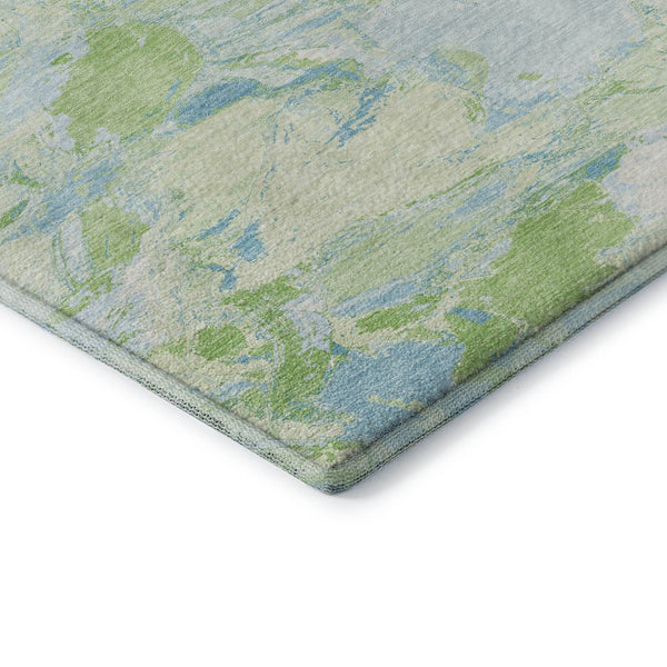 HomeRoots 9' X 12' Abstract Washable Area Rug in Mint Green & Sky Blue - Durable, UV-Protected & Stylish! 693131