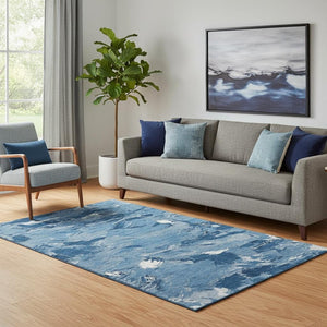 HomeRoots 5' X 8' Navy Blue & Ivory Abstract Area Rug - Modern, Washable, UV Protected, Non-Slip Design 693134