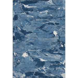HomeRoots 5' X 8' Navy Blue & Ivory Abstract Area Rug - Modern, Washable, UV Protected, Non-Slip Design 693134