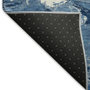 HomeRoots 5' X 8' Navy Blue & Ivory Abstract Area Rug - Modern, Washable, UV Protected, Non-Slip Design 693134