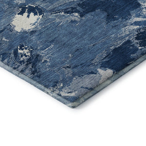 HomeRoots 5' X 8' Navy Blue & Ivory Abstract Area Rug - Modern, Washable, UV Protected, Non-Slip Design 693134