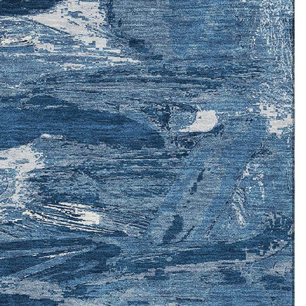 HomeRoots 5' X 8' Navy Blue & Ivory Abstract Area Rug - Modern, Washable, UV Protected, Non-Slip Design 693134
