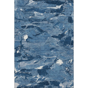 HomeRoots 5' X 8' Navy Blue & Ivory Abstract Area Rug - Modern, Washable, UV Protected, Non-Slip Design 693134